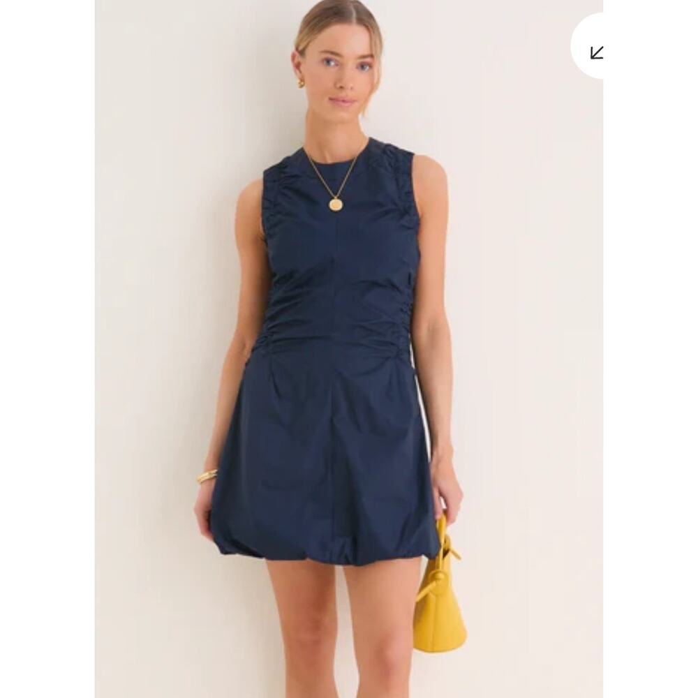 NWT Tuckernuck navy cotton alisa mini dress sz 2 a line bubble hem ruched